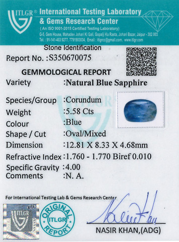 Blue Sapphire - 5.58 Carat