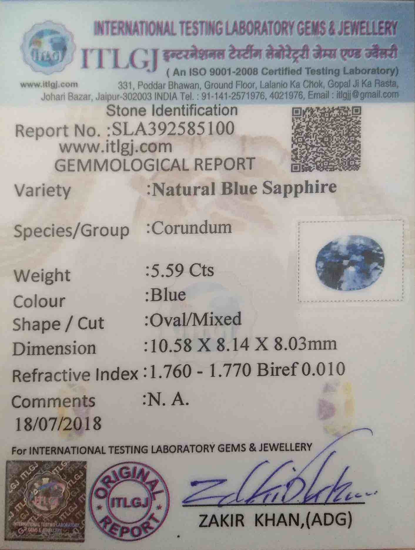 Blue Sapphire - 5.59 Carat