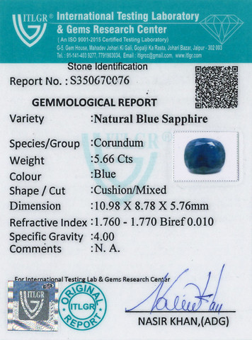 Blue Sapphire - 5.66 Carat