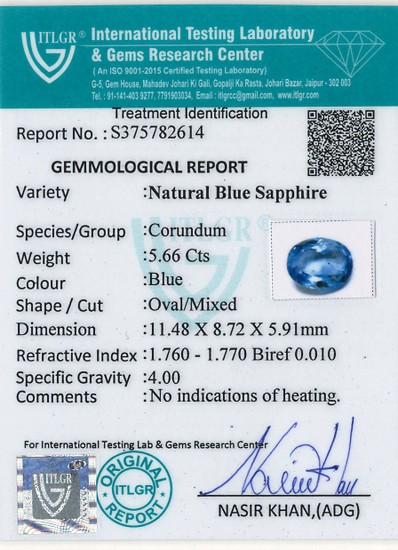 Blue Sapphire - 5.66 Carat