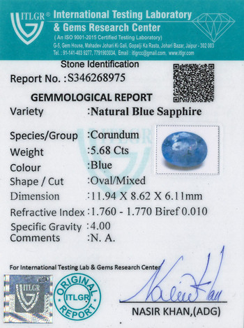 Blue Sapphire - 5.68 Carat