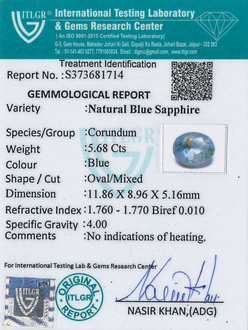 Blue Sapphire - 5.68 Carat