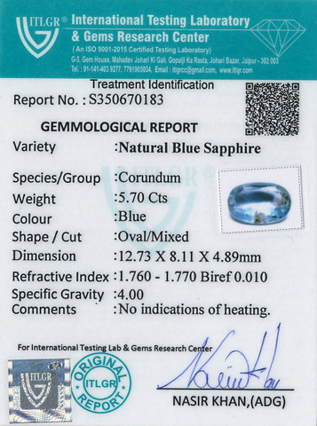 Blue Sapphire - 5.7 Carat