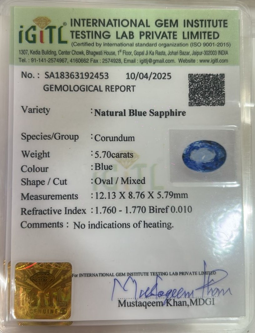 Blue Sapphire - 5.7 Carat