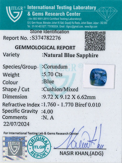 Blue Sapphire - 5.7 Carat