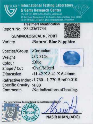 Blue Sapphire - 5.7 Carat