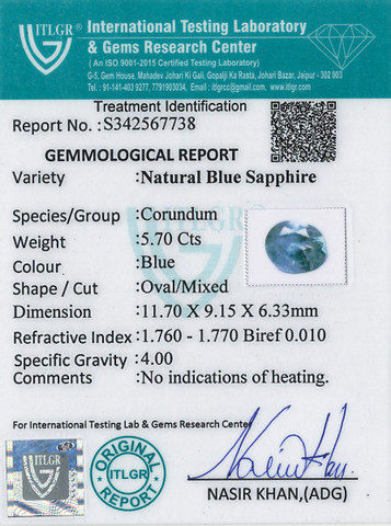 Blue Sapphire - 5.7 Carat