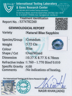 Blue Sapphire - 5.72 Carat