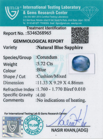 Blue Sapphire - 5.72 Carat