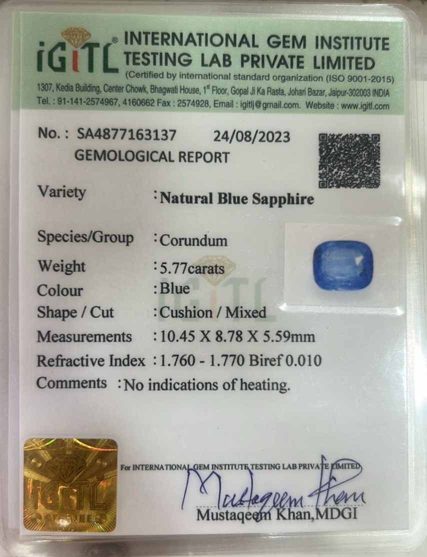 Blue Sapphire - 5.77 Carat