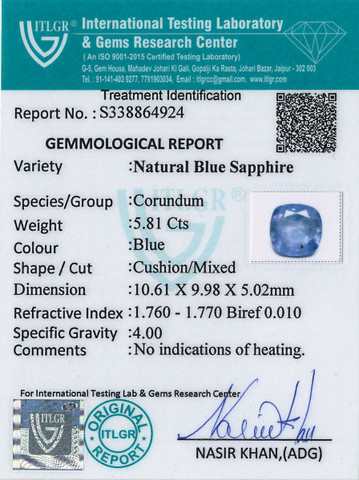 Blue Sapphire - 5.81 Carat