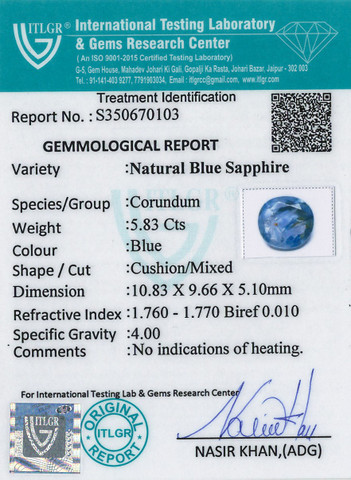 Blue Sapphire - 5.83 Carat
