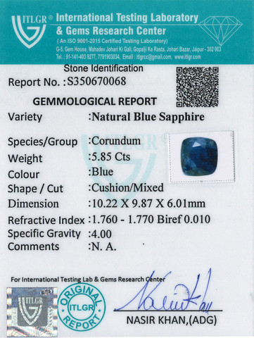 Blue Sapphire - 5.85 Carat