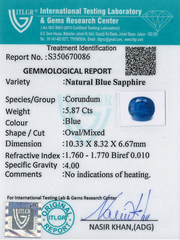 Blue Sapphire - 5.87 Carat