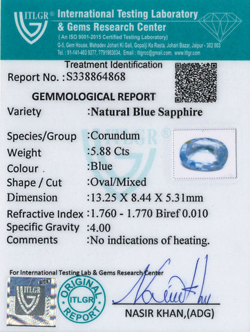Blue Sapphire - 5.88 Carat