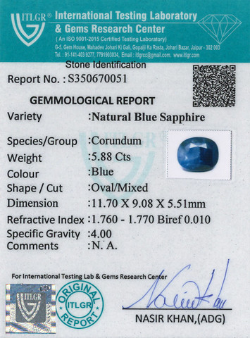 Blue Sapphire - 5.88 Carat