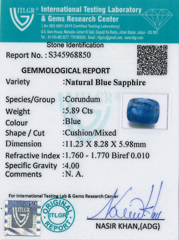 Blue Sapphire - 5.89 Carat