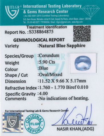 Blue Sapphire - 5.9 Carat