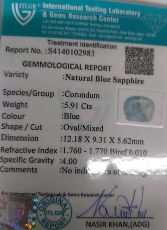 Blue Sapphire - 5.91 Carat