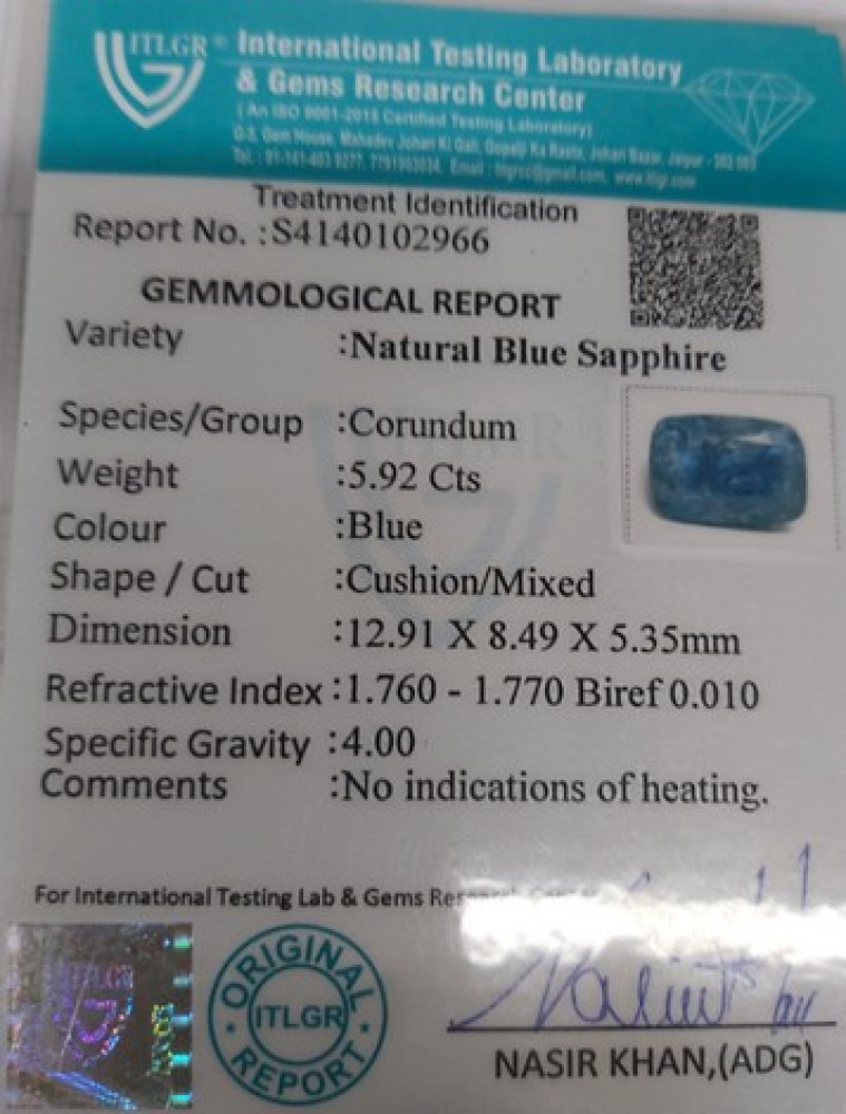 Blue Sapphire - 5.92 Carat
