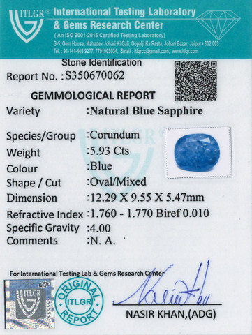 Blue Sapphire - 5.93 Carat