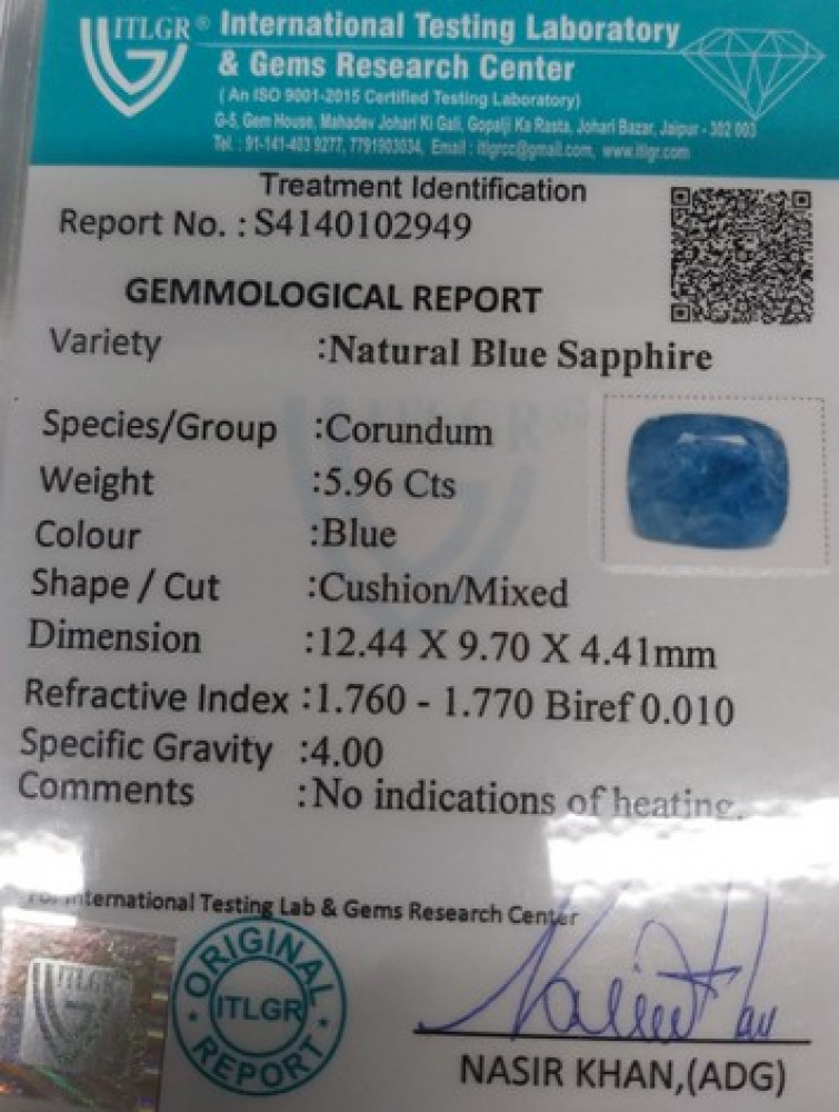 Blue Sapphire - 5.96 Carat