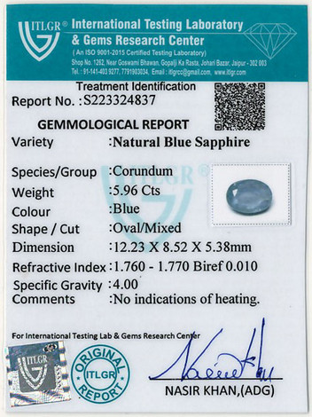 Blue Sapphire - 5.96 Carat