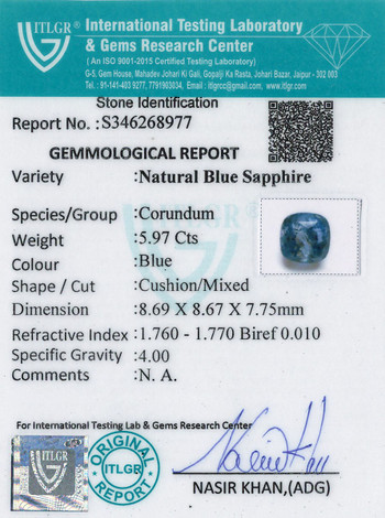 Blue Sapphire - 5.97 Carat