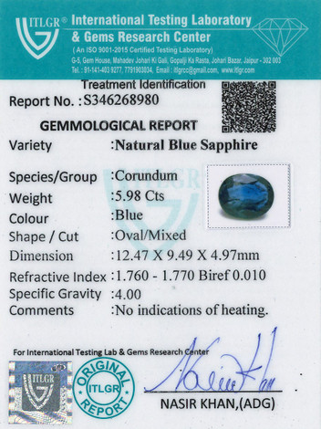 Blue Sapphire - 5.98 Carat