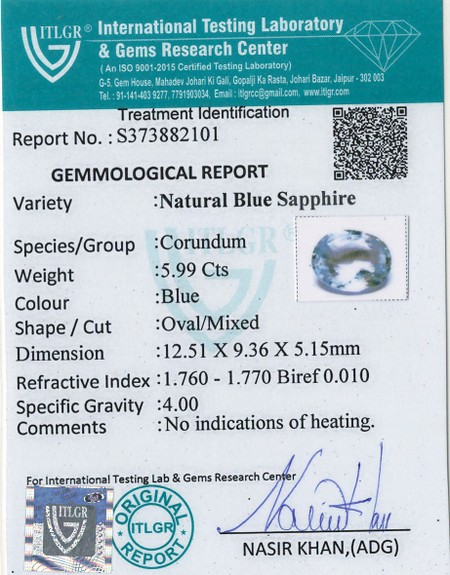 Blue Sapphire - 5.99 Carat