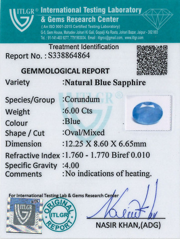 Blue Sapphire - 6 Carat