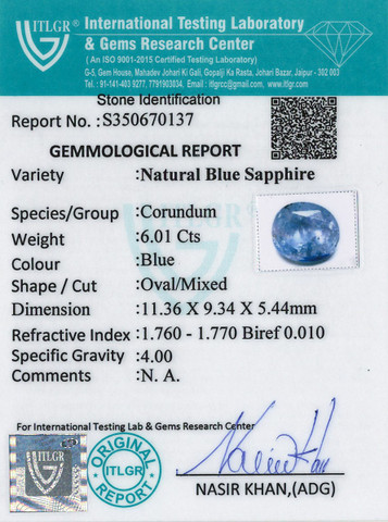 Blue Sapphire - 6.01 Carat