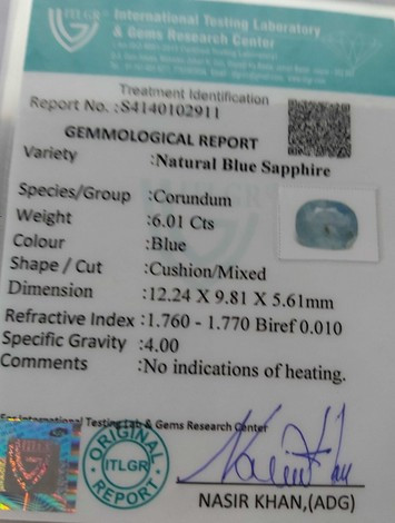 Blue Sapphire - 6.01 Carat