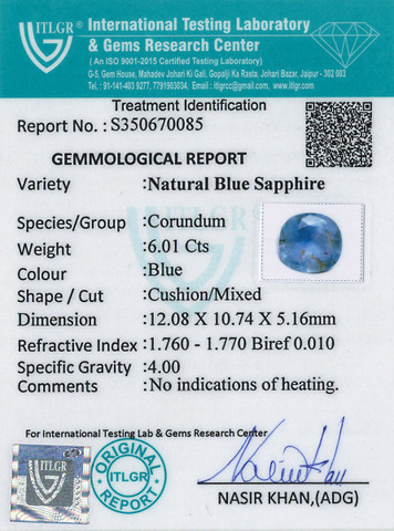 Blue Sapphire - 6.01 Carat