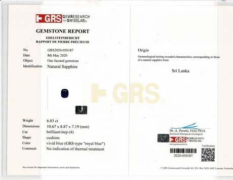 Royal Blue Sapphire - 6.03 Carat