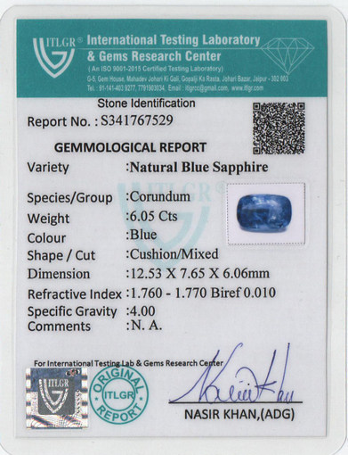 Blue Sapphire - 6.05 Carat