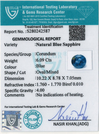Blue Sapphire - 6.09 Carat