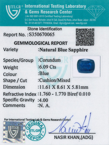 Blue Sapphire - 6.09 Carat