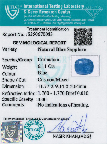 Blue Sapphire - 6.11 Carat
