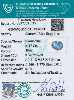 Blue Sapphire - 6.17 Carat