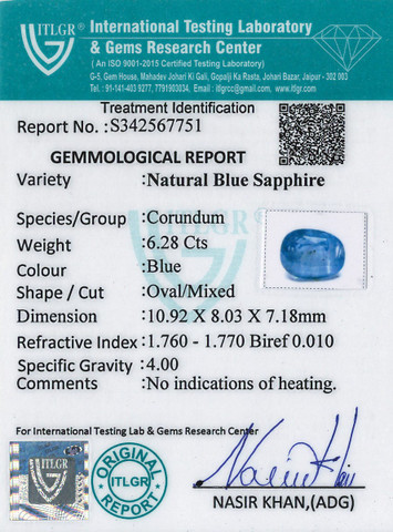 Blue Sapphire - 6.28 Carat