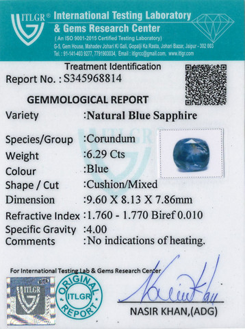 Blue Sapphire - 6.29 Carat