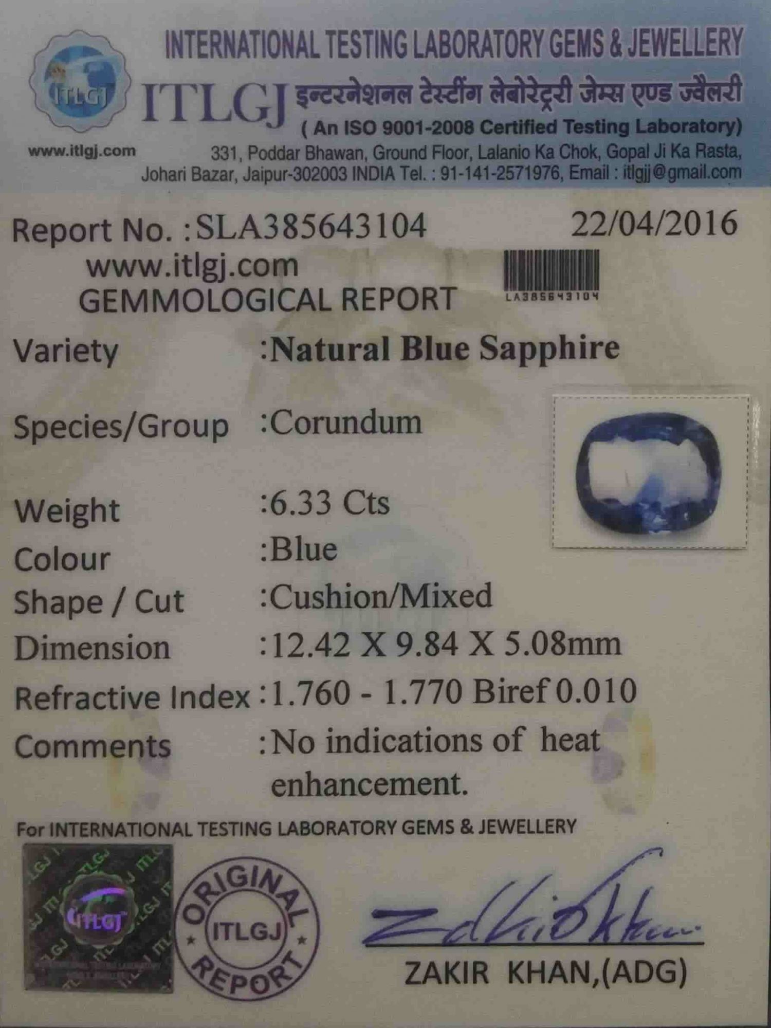 Blue Sapphire - 6.33 Carat