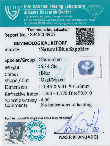 Blue Sapphire - 6.34 Carat