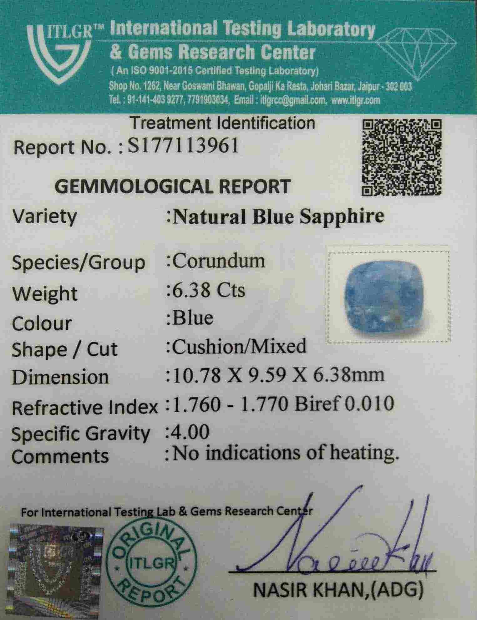 Blue Sapphire - 6.38 Carat