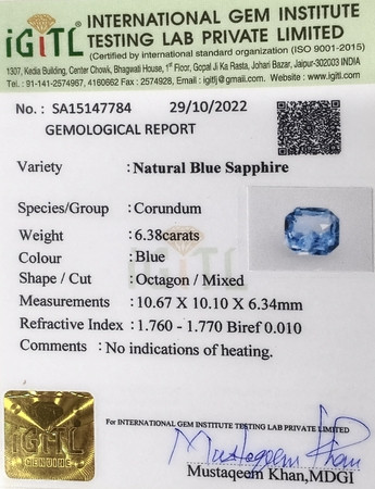 Blue Sapphire - 6.38 Carat