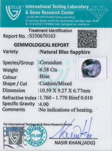 Blue Sapphire - 6.38 Carat