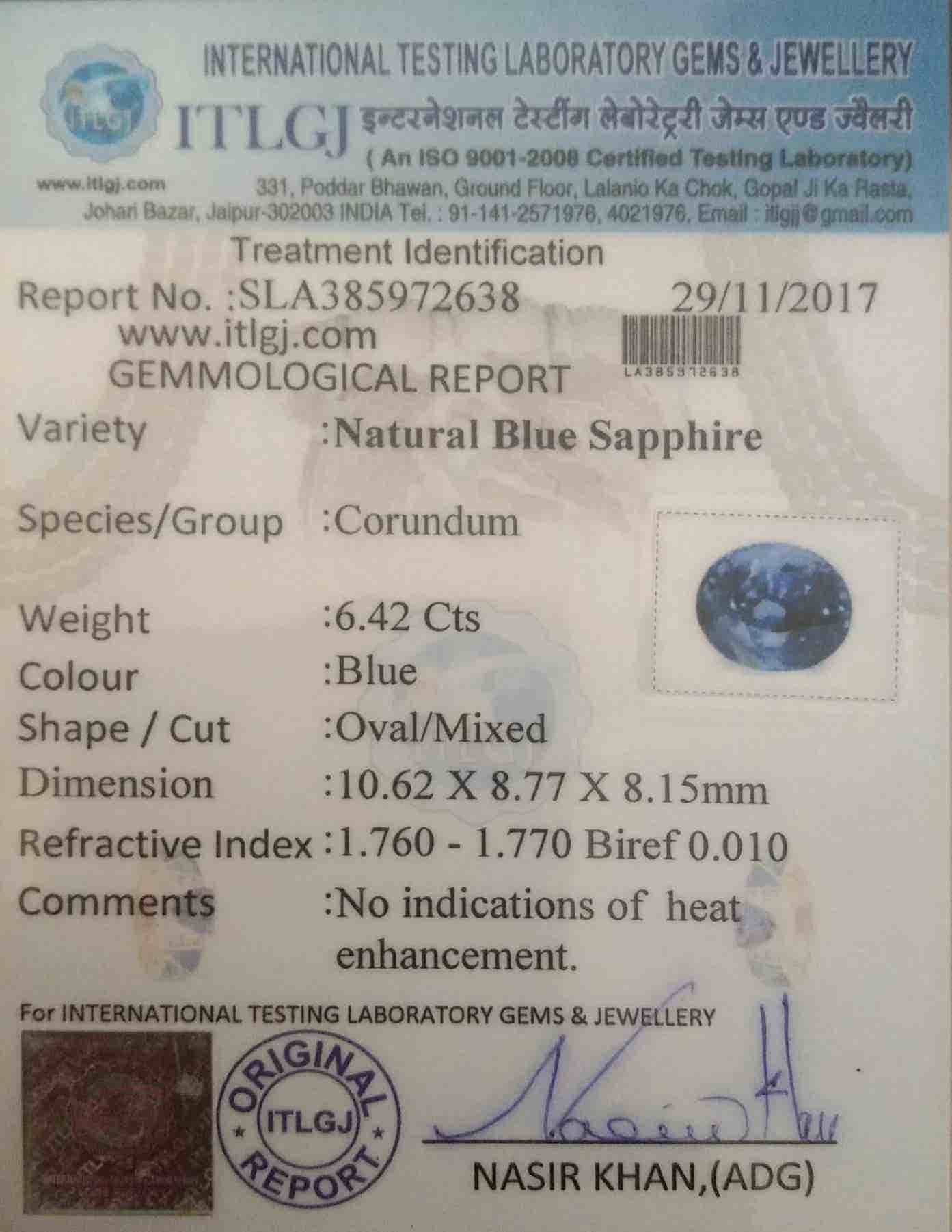 Blue Sapphire - 6.42 Carat