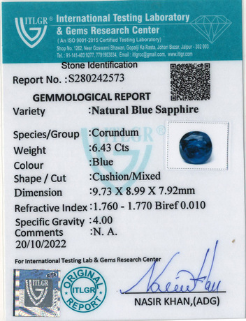 Blue Sapphire - 6.43 Carat