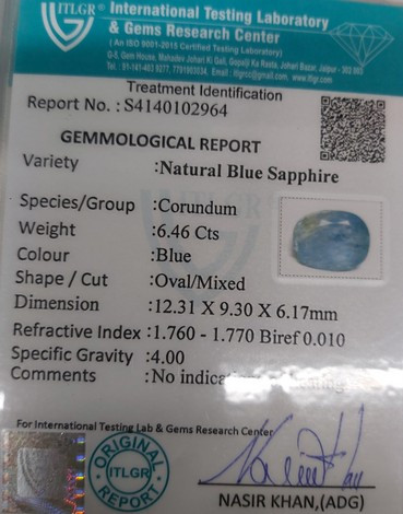 Blue Sapphire - 6.46 Carat